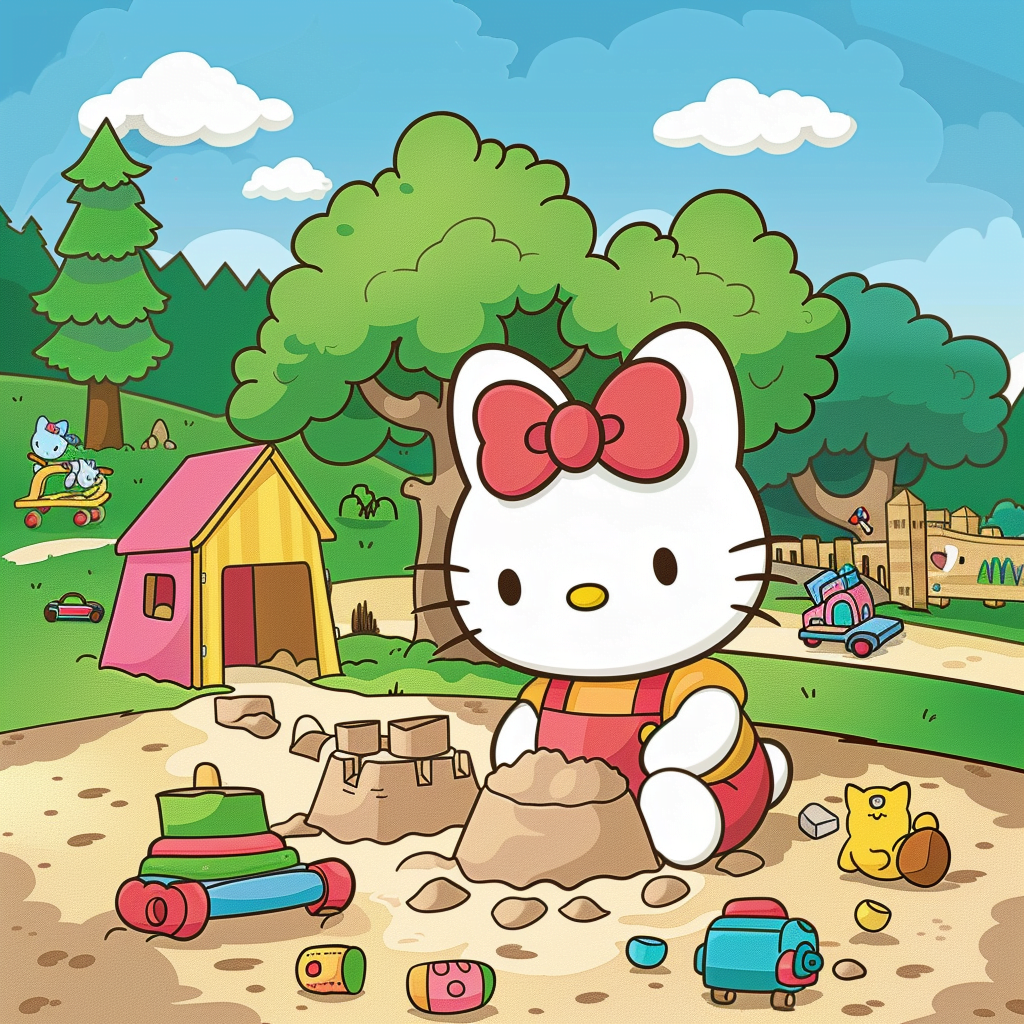 Hello Kitty Coloring Page: Afternoon in the Sandbox - https://color-en.com