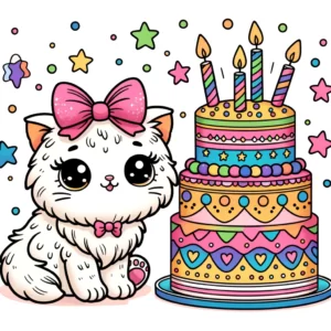 Kitten Birthday Party Coloring Page