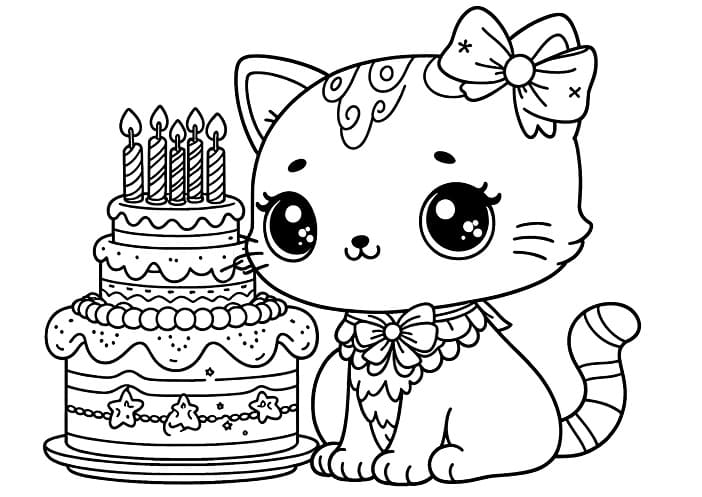 Kitten Birthday Party Coloring Page